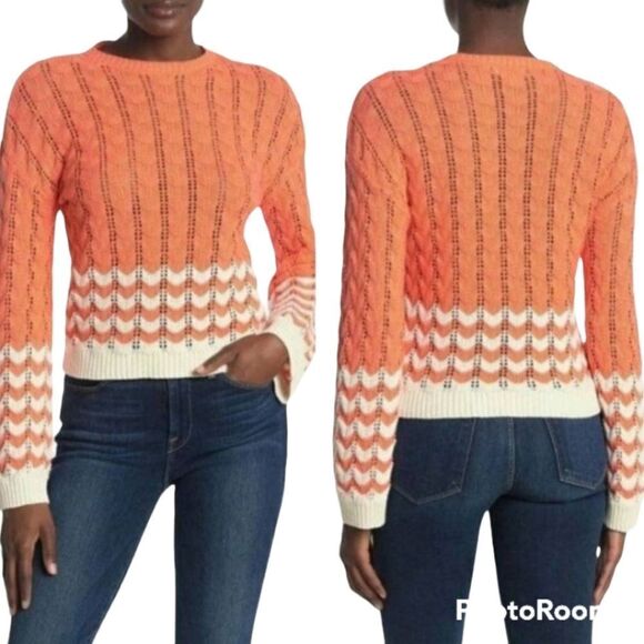 Abound Orange and Ivory Crew Neck Knit Long Sleeve Pullover Sweater Women's XL - Picture 13 of 13
